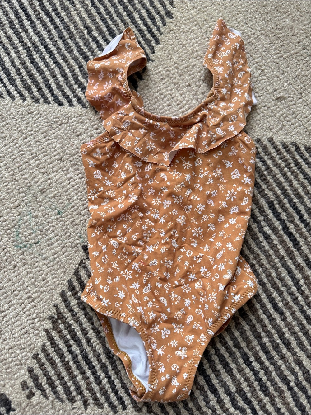 Zara Girls Rust Brown Floral Ruffle One-Piece Swimsuit